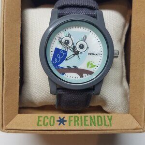 NEW iSprout Grey Organic Cotton Strap Blue Owl Dial Watch